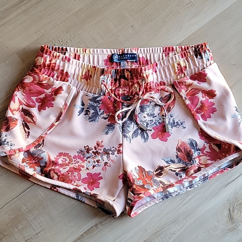 Boom Boom Jeans Pink Floral Drawstring Athletic Shorts